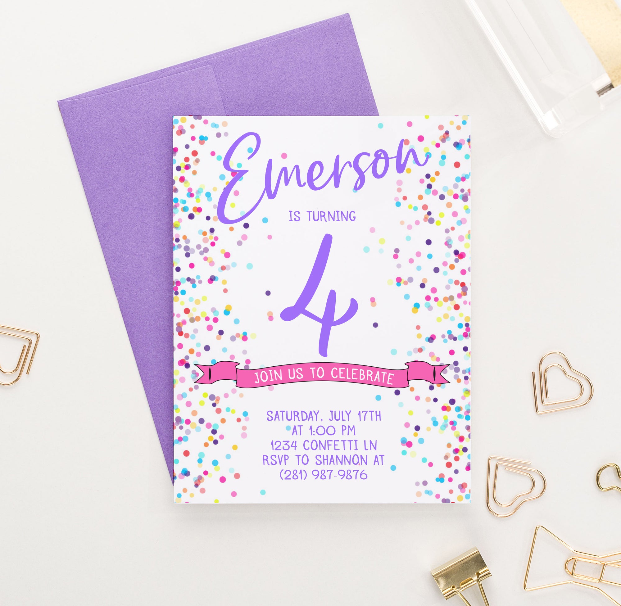 Personalized Birthday Party Invitations With Colorful Confetti