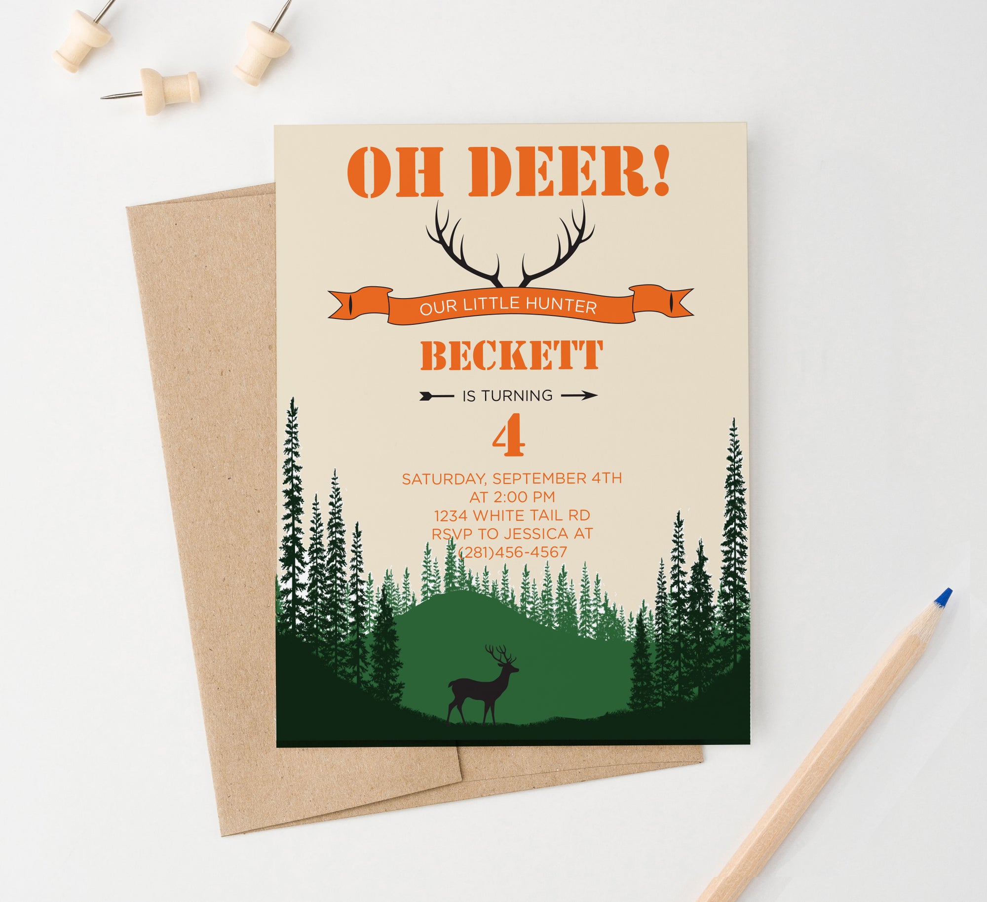 Oh Deer Our Little Hunter Birthday Party Invitations 