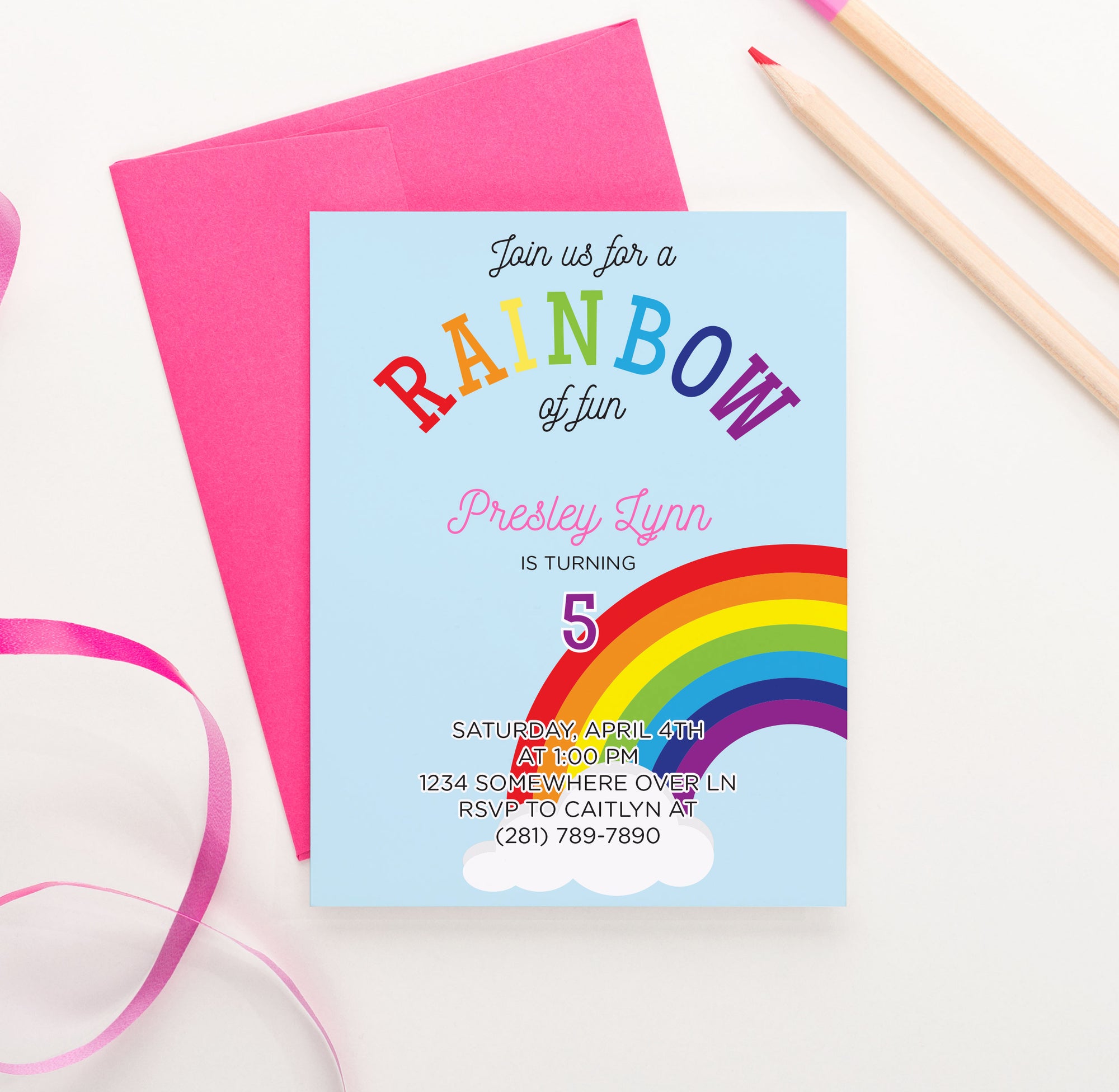 Personalized Rainbow Party Invitations For Kids