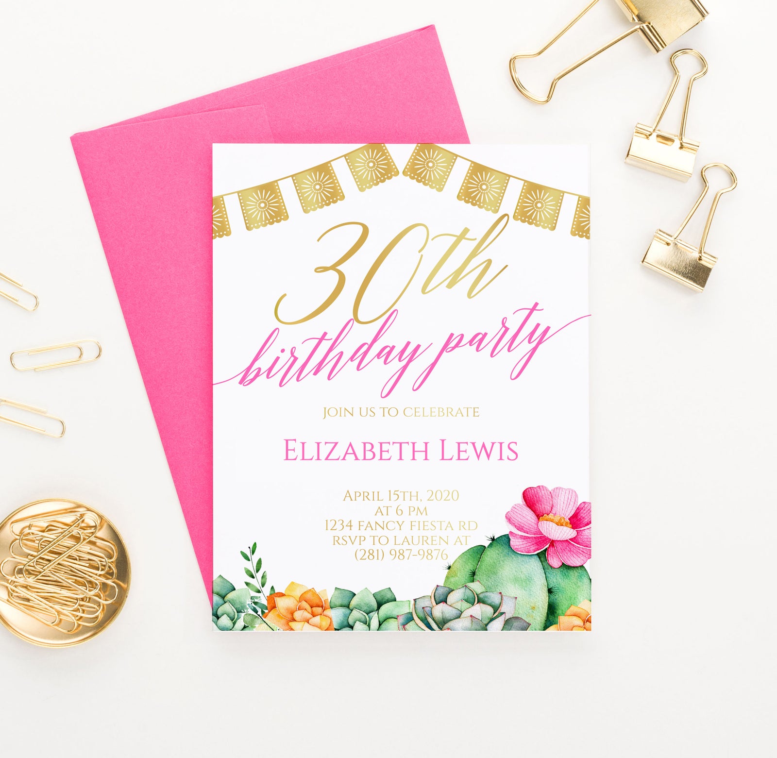 Fiesta 30th Birthday Party Invitations With Succulents Personalized