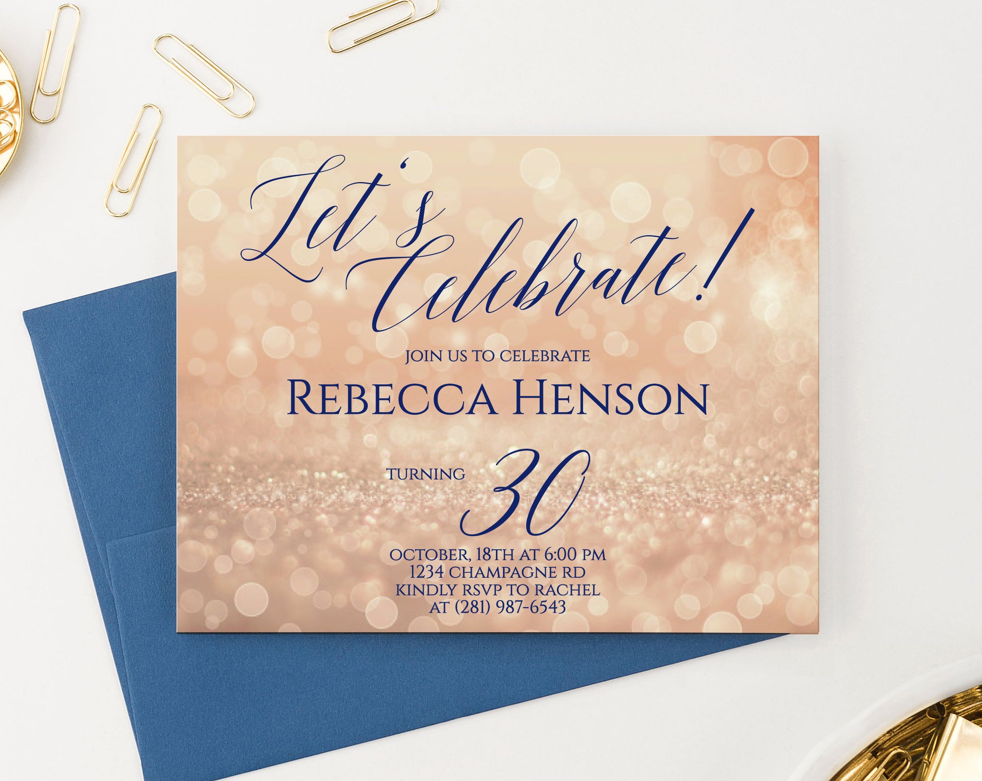Personalized Champagne Sparkle 30th Birthday Party Invitations