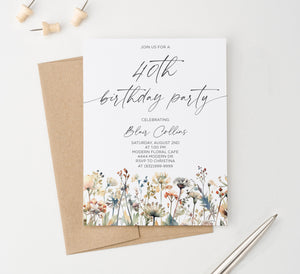 Custom Wildflower 40th Birthday Party Invitations Or Choose Your Age