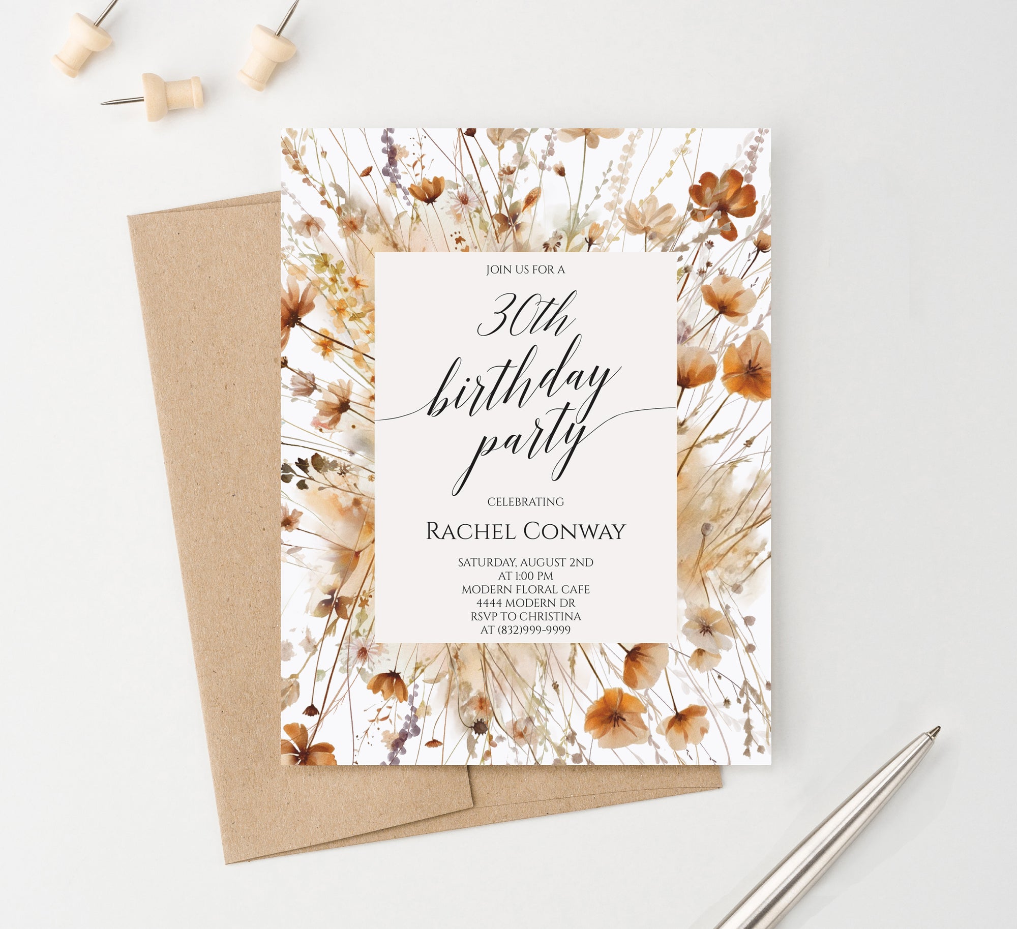 Boho Fall Wildflower 30th Party Invites Or Choose Your Age