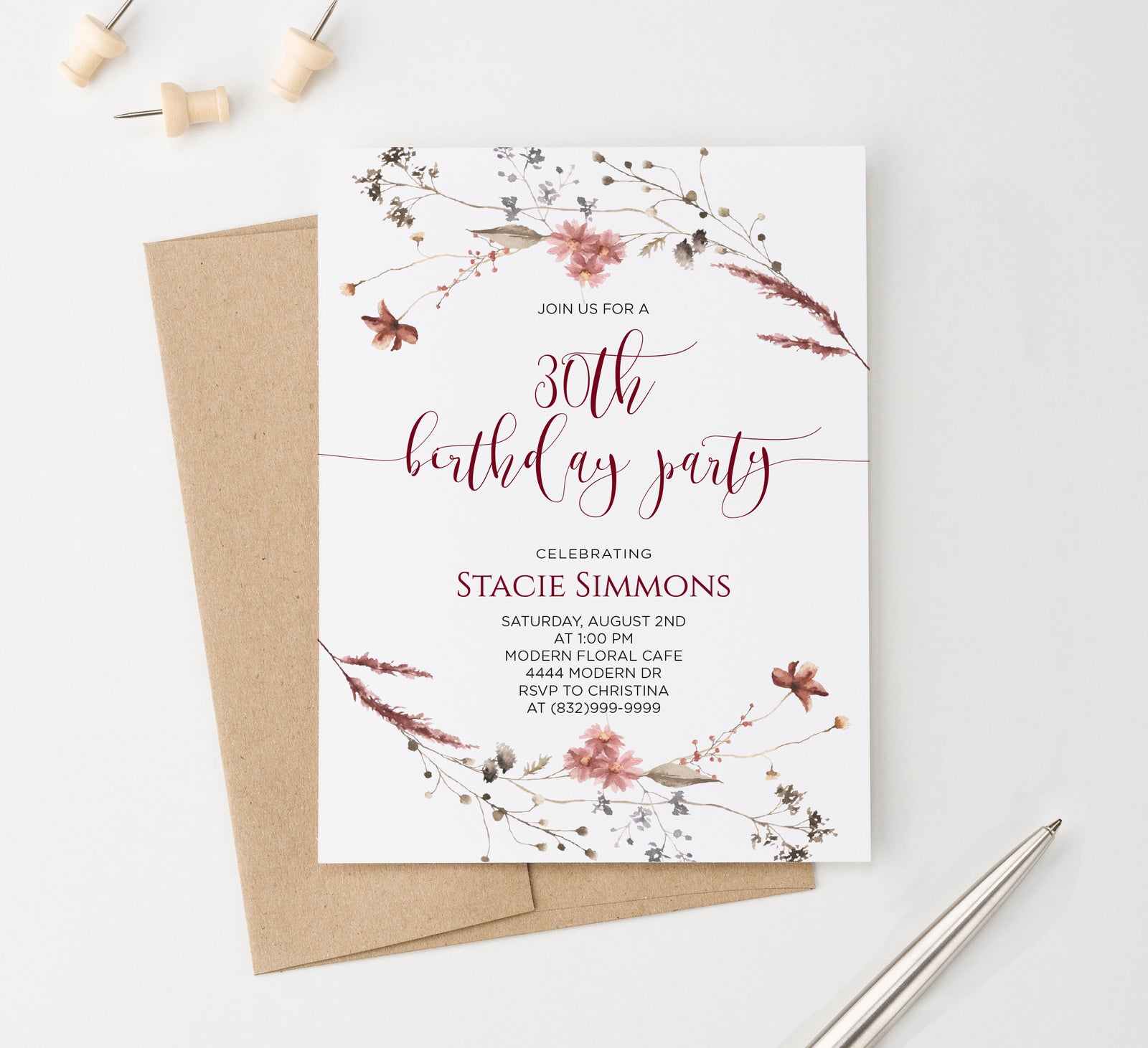 Rustic Wildflower 30th Birthday Party Invitations Or Choose Your Age