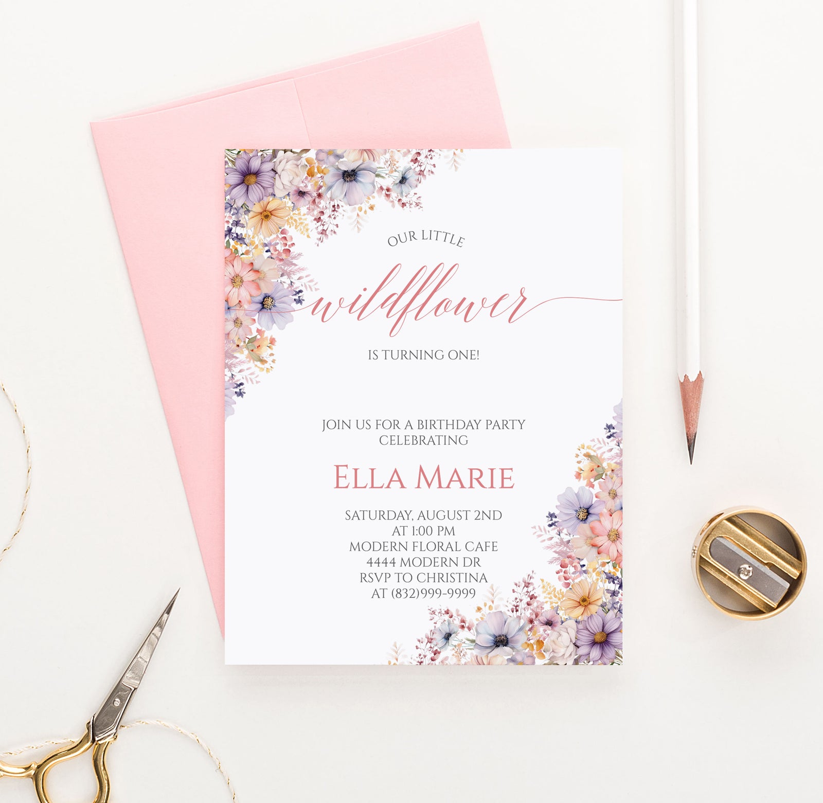 Our Little Wildflower 1st Birthday Invitation Or Choose Your Age