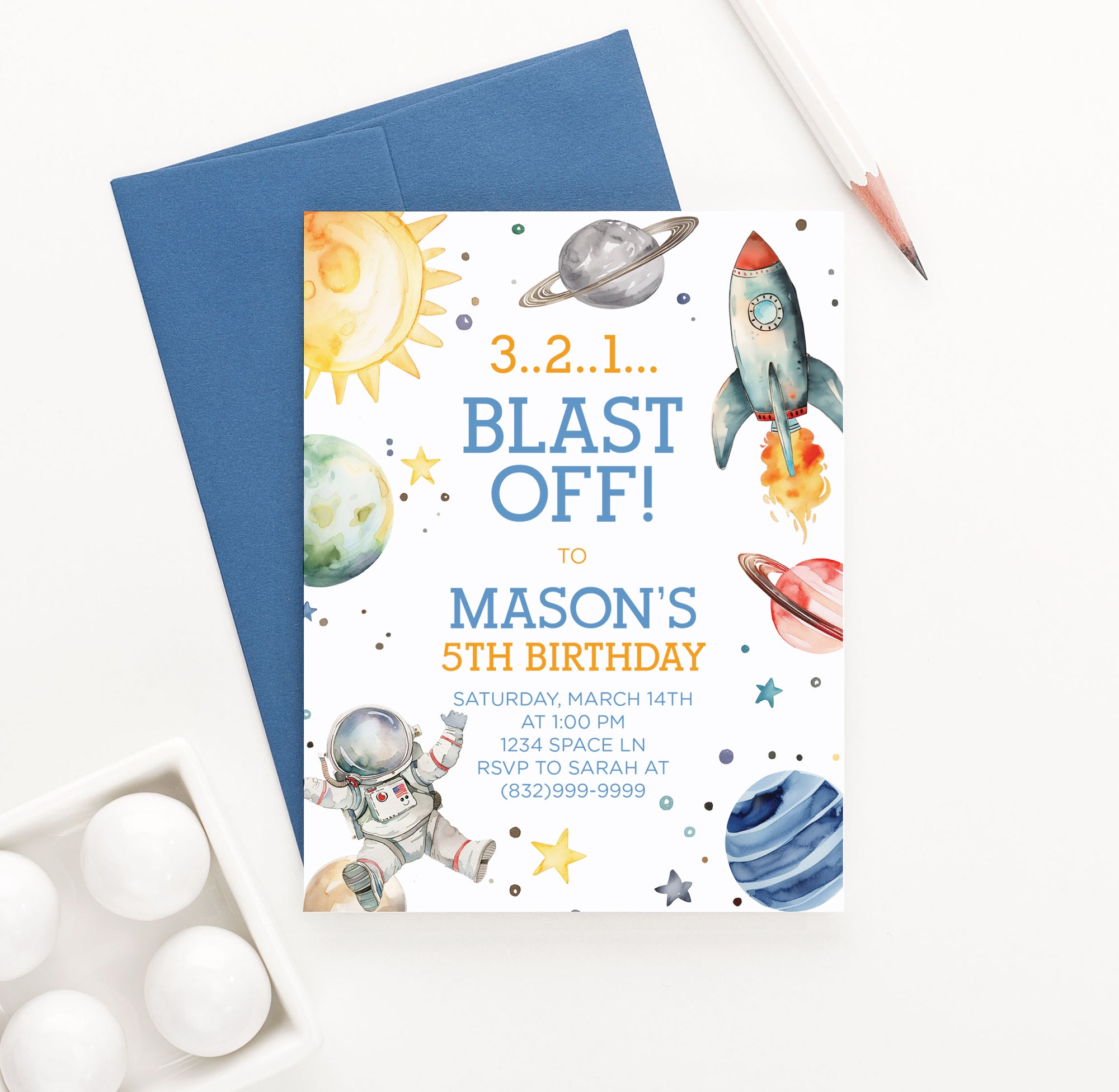 3 2 1 Blast Off Space Birthday Invitations Personalized