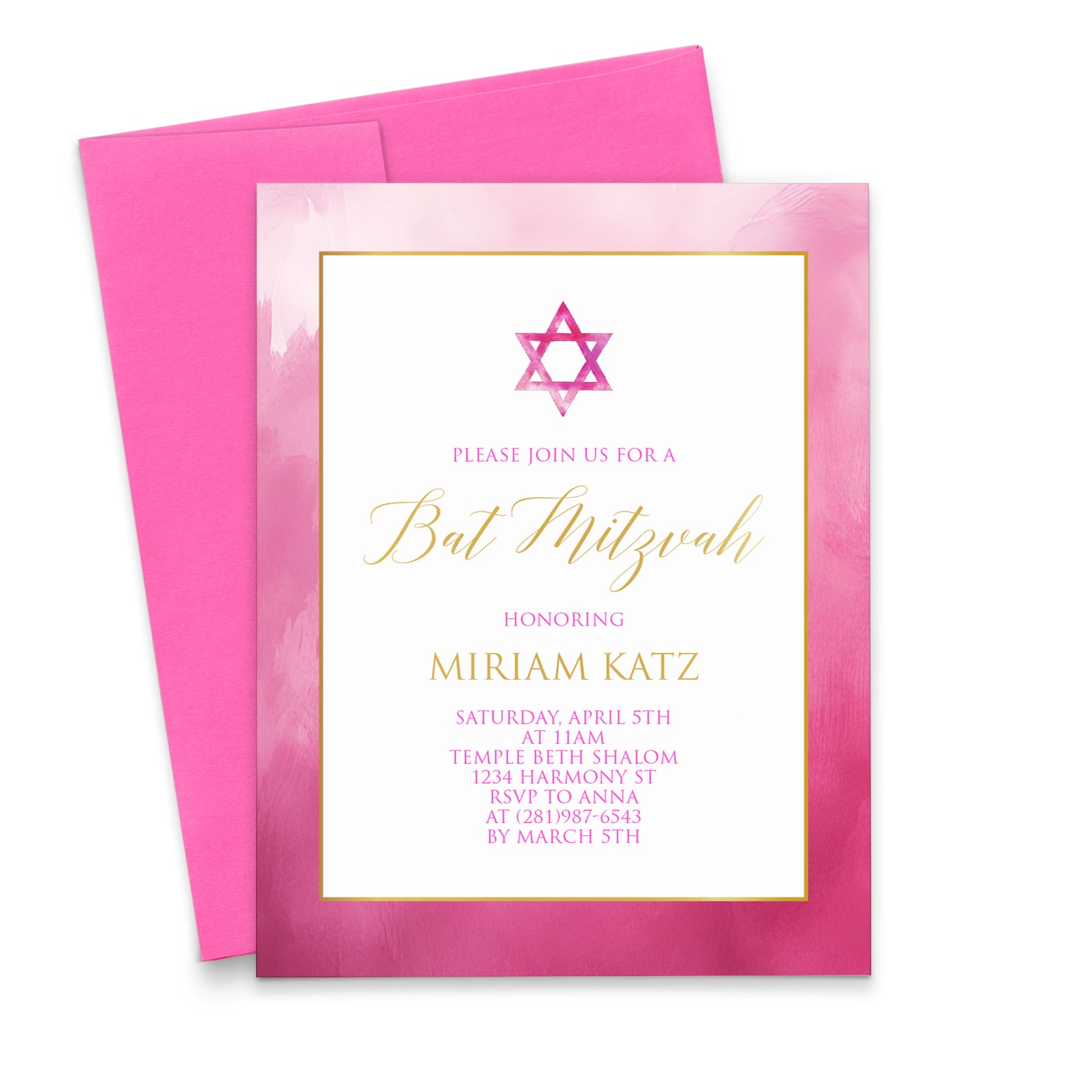 Pink And Gold Bat Mitzvah Invitations Classy