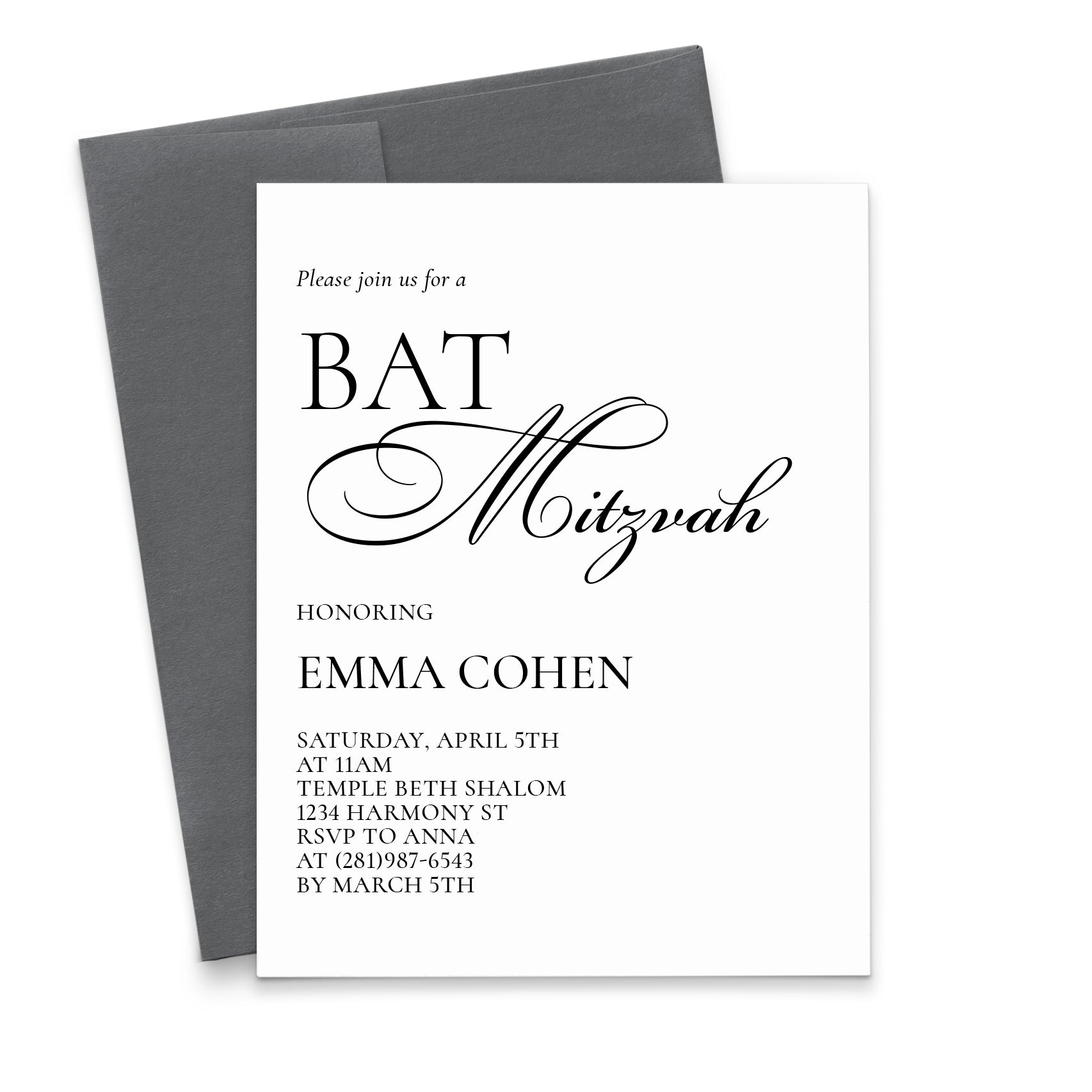 Modern Minimalist Bat Mitzvah Invitations Personalized