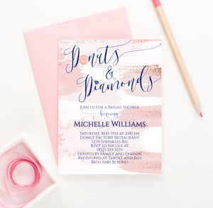 Donuts And Diamonds Watercolor Pink Bridal Shower Invitations Customized