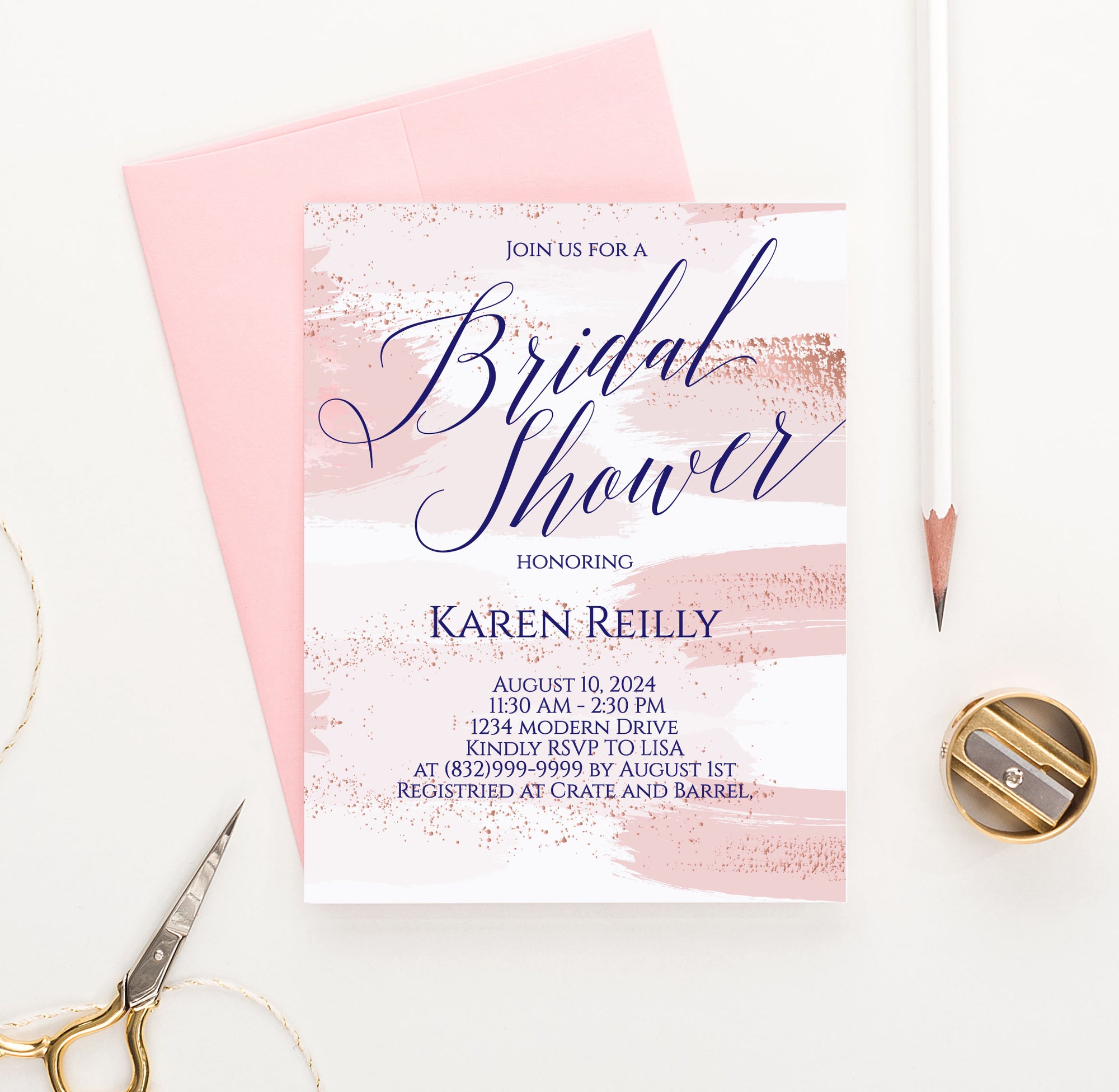 Watercolor Pink Bridal Shower Invitations Customized