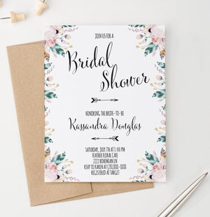 Personalized Floral Frame Boho Bridal Shower Invitations With Arrows