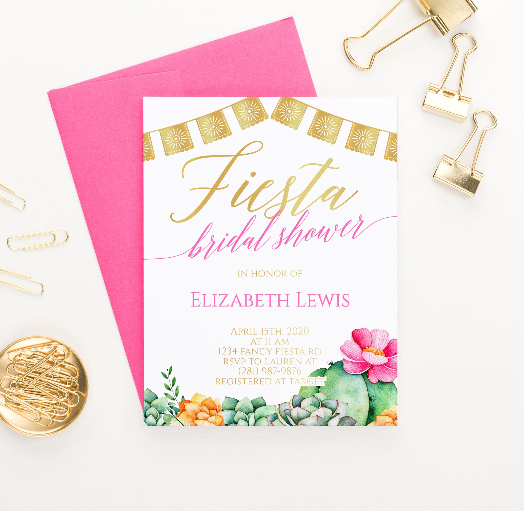 Personalized Fiesta Bridal Shower Invitations With Succulents