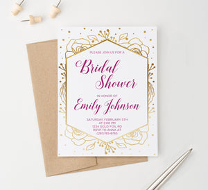 Gold Floral Frame Bridal Shower Invitations Personalized