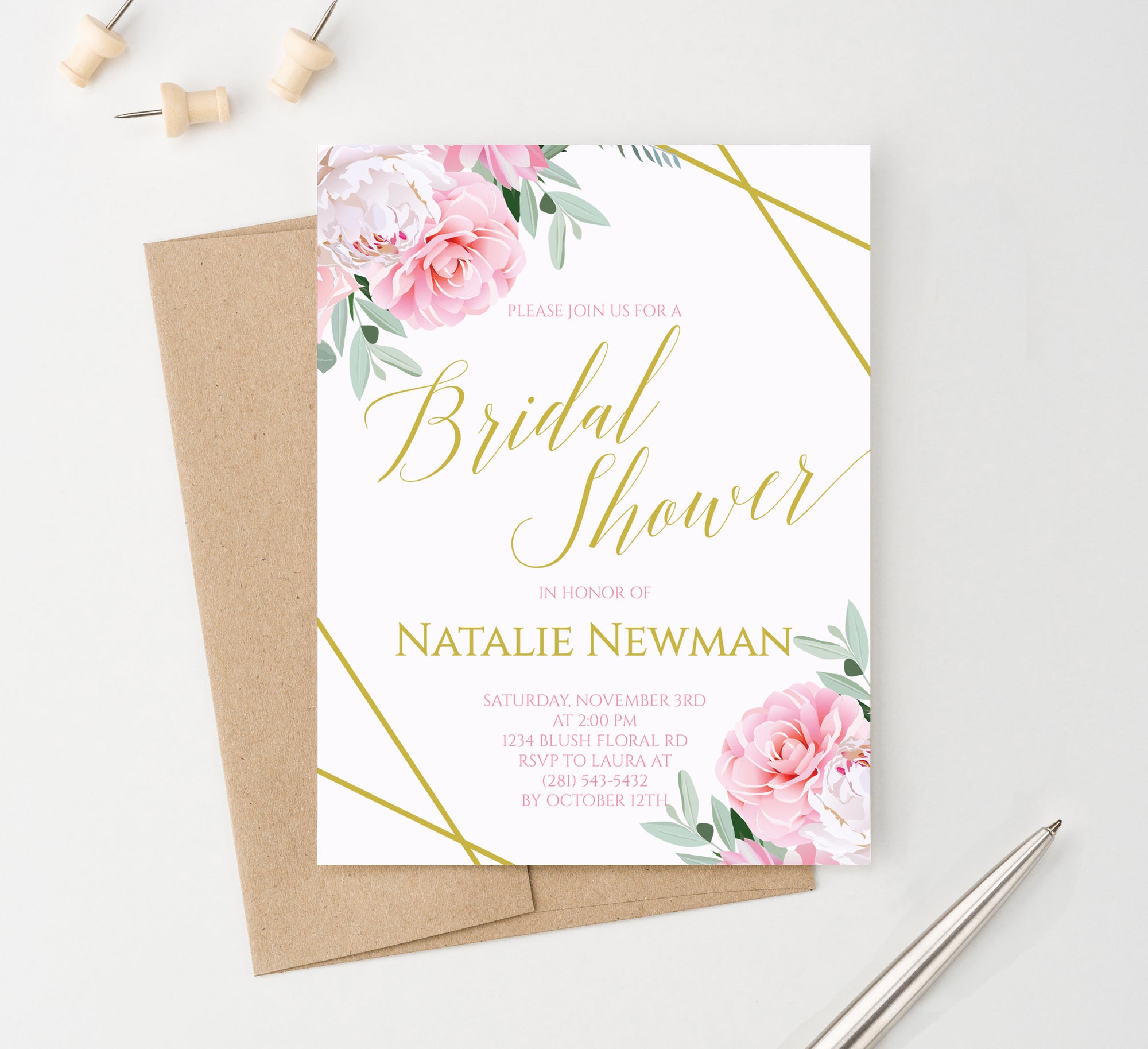 Floral Classic Bridal Shower Invitations Customized