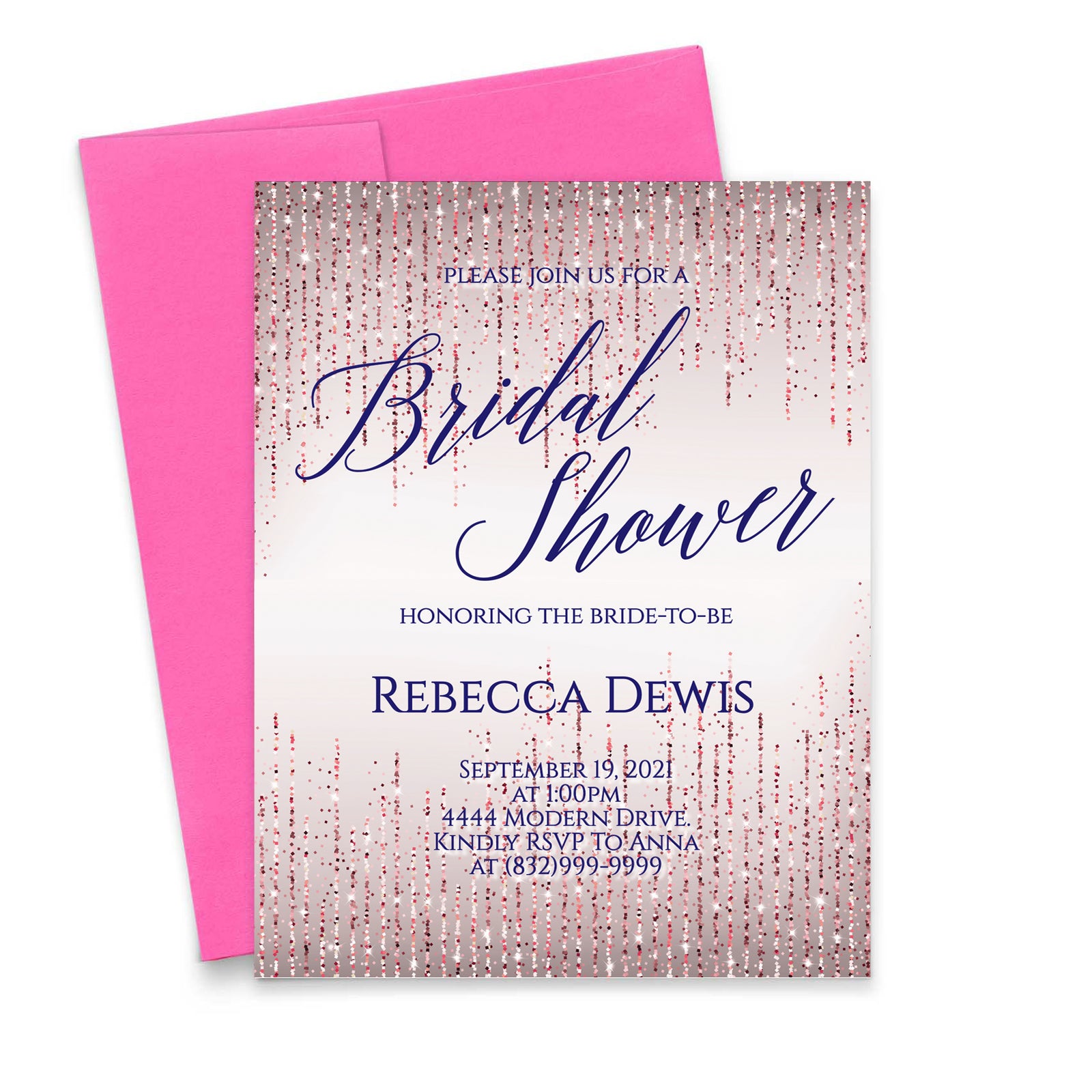 Elegant Personalized Rose Gold Glitter Bridal Shower Invitations