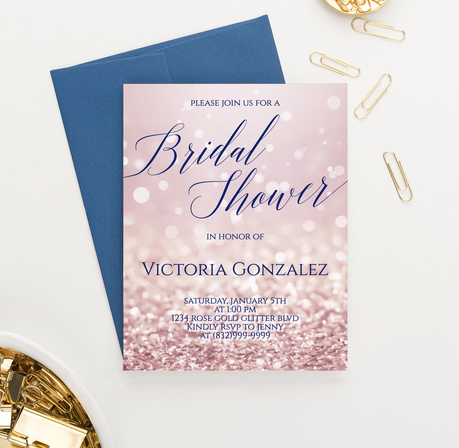 Rose Gold Personalized Bridal Shower Invitations