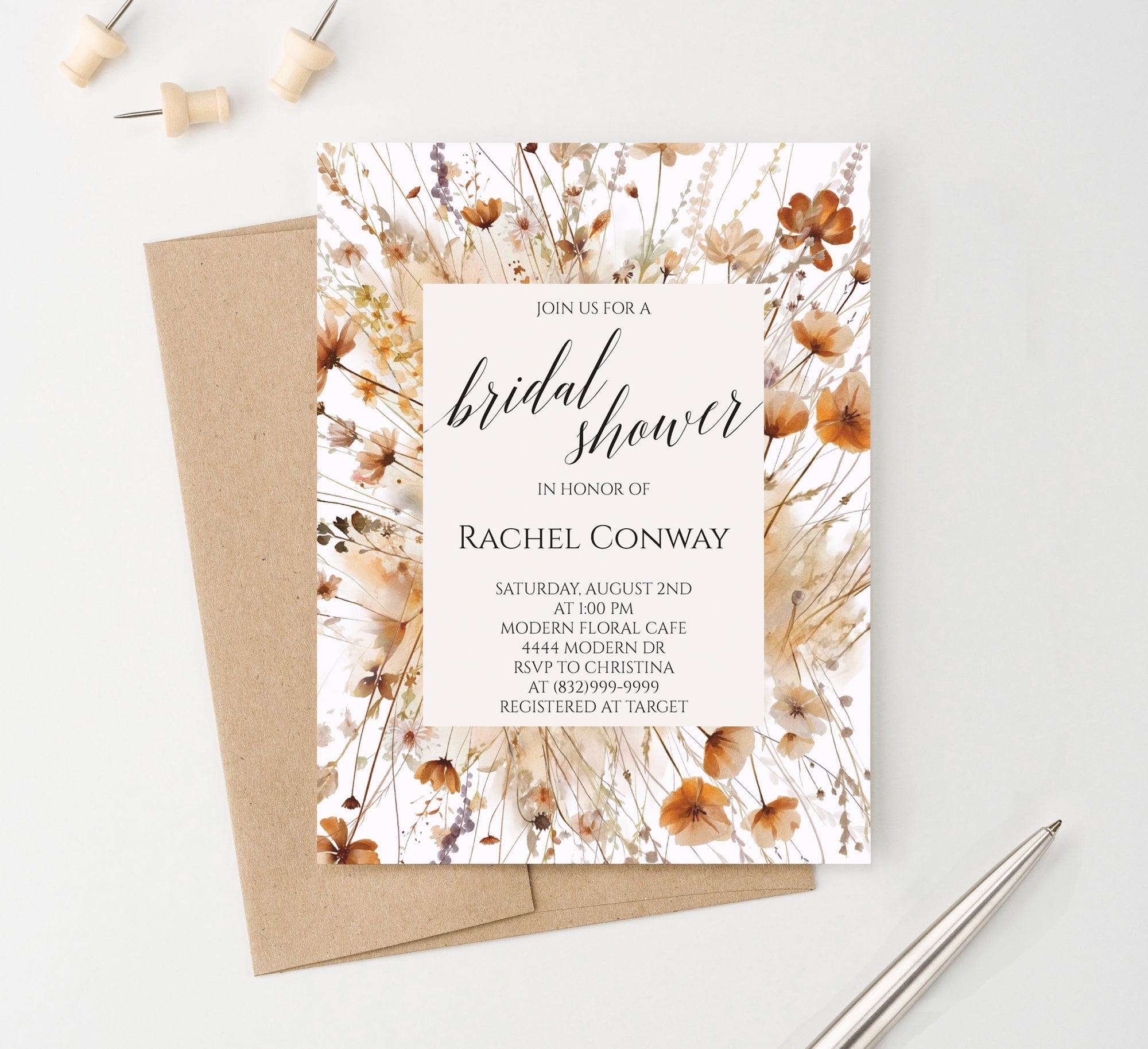 Boho Theme Bridal Shower Invitations With Fall Wildflowers