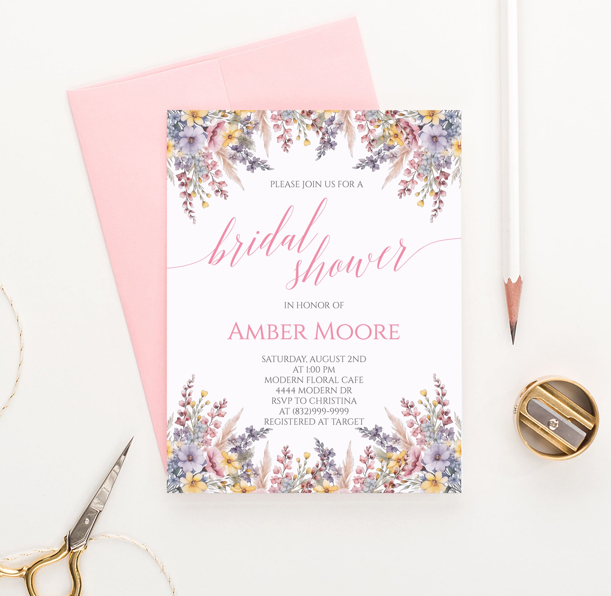 Chic Floral Bridal Shower Invitations