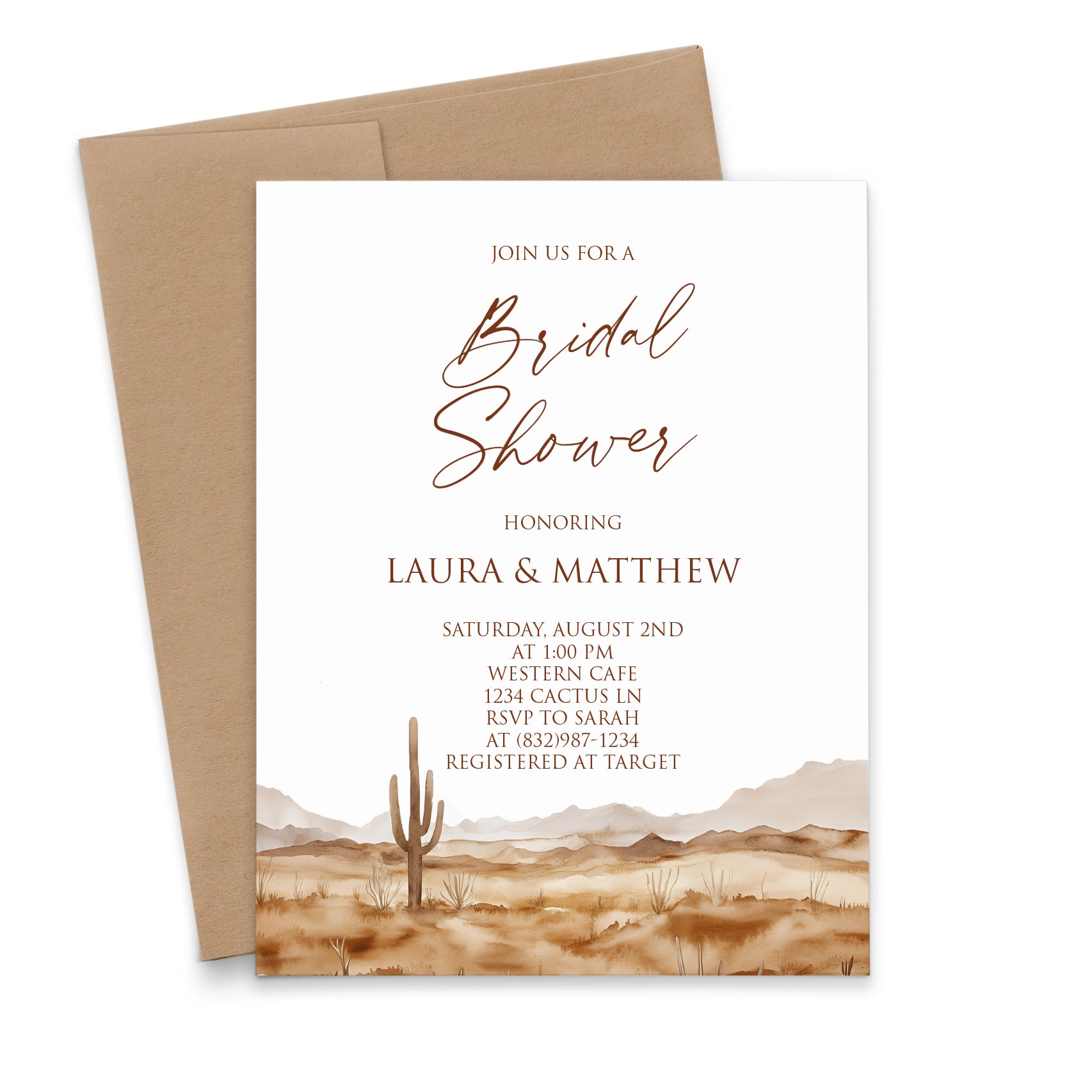 Rustic Western Bridal Shower Invitations With Cacti