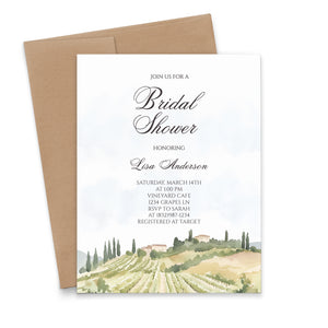 Vineyard Theme Bridal Shower Invitations With Greenery