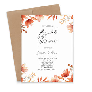 Classy Autumn Bridal Shower Invitations With Flowers 