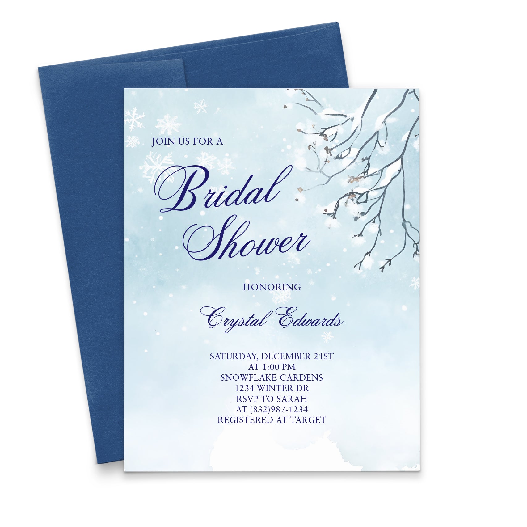 Winter Themed Bridal Shower Invitations With Falling Snow