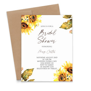 Country Themed Bridal Shower Invitations With Sunflowers