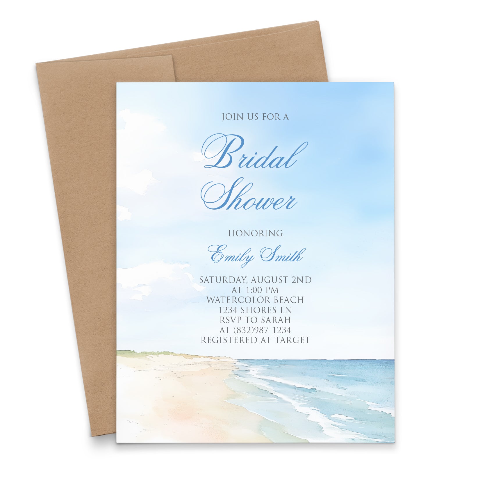 Elegant Beach Bridal Shower Invitations Personalized