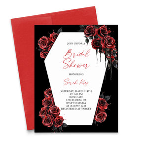 Gothic Bridal Shower Invitations With Red Roses