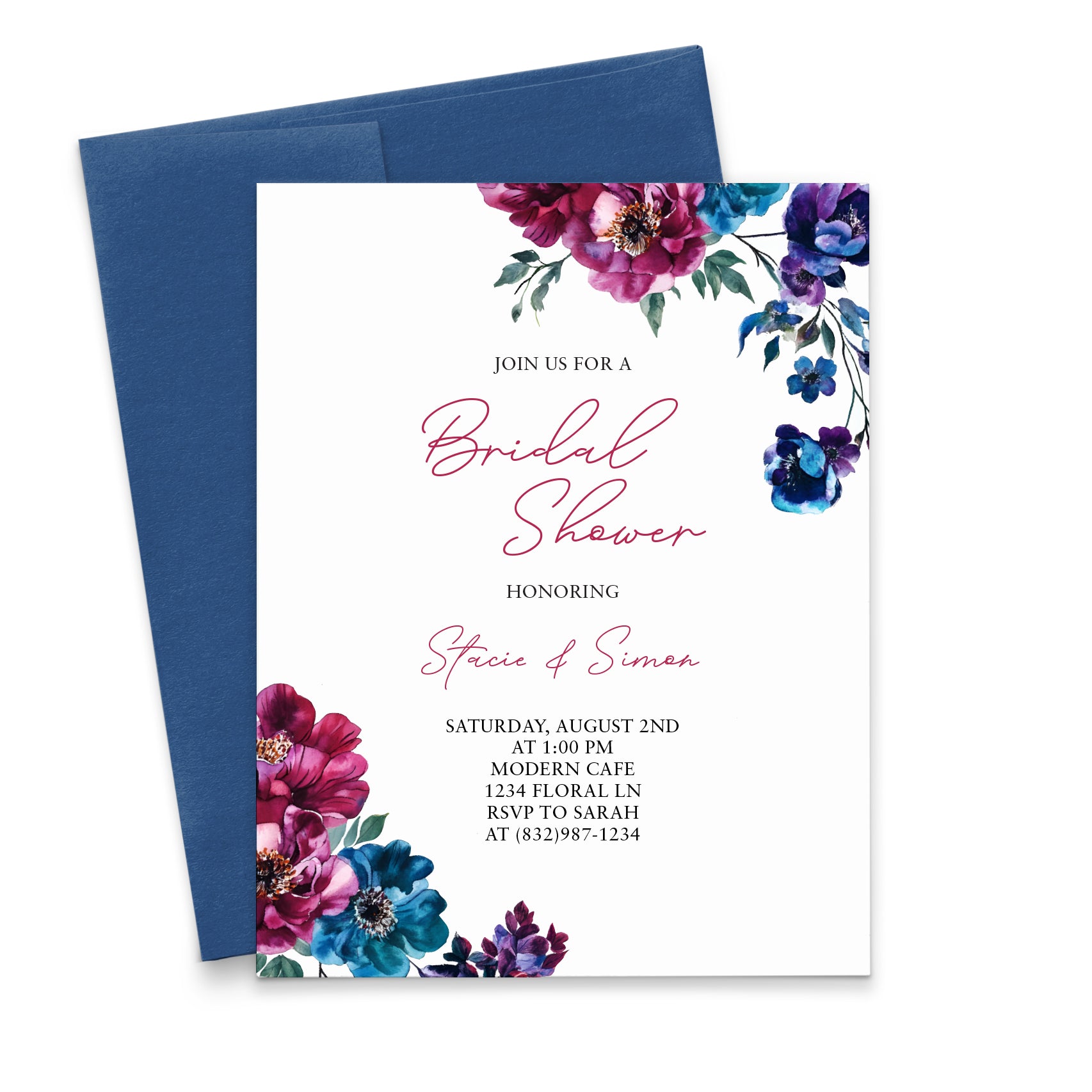 Jewel Tone Bridal Shower Invitation With Flowers