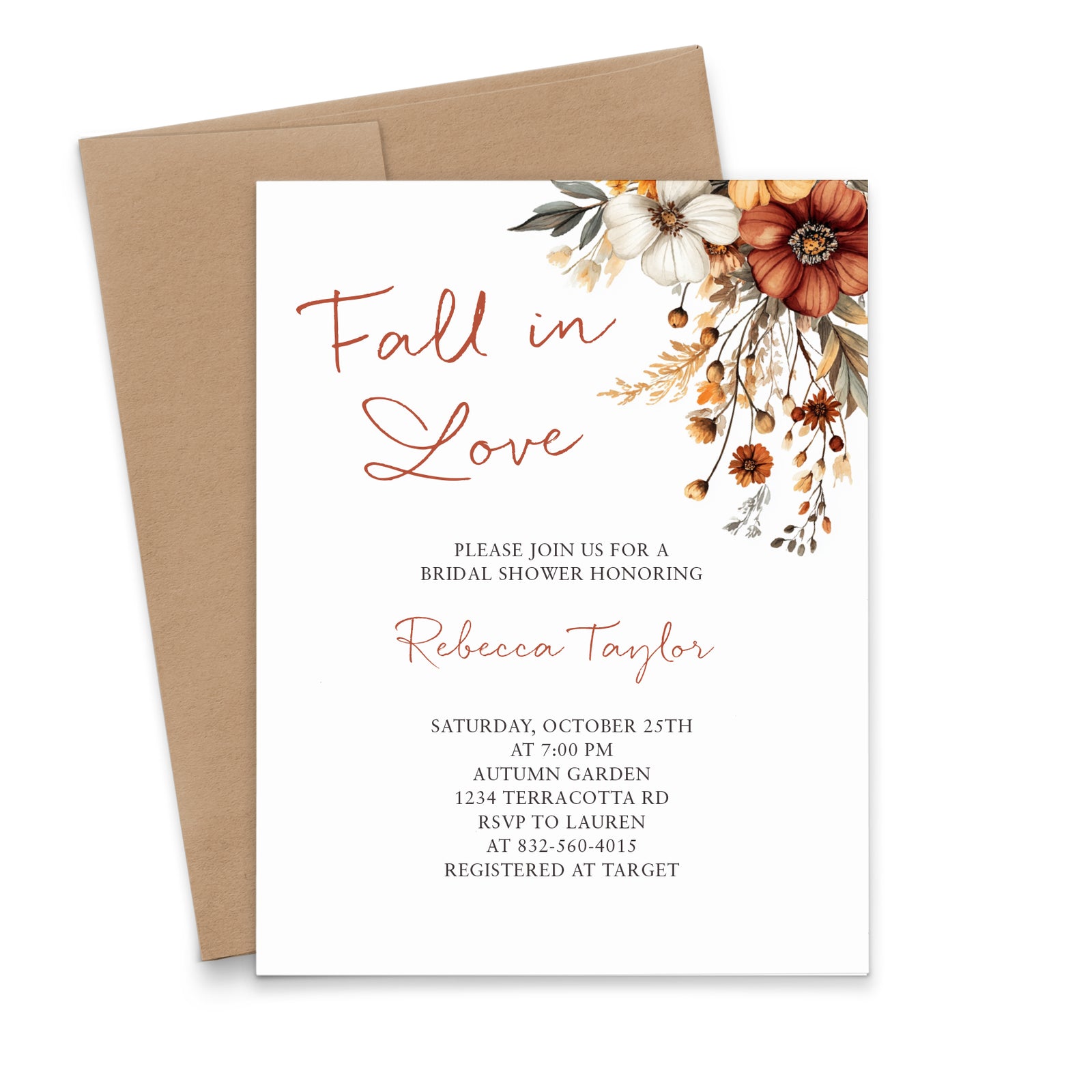 Fall in Love Floral Bridal Shower Invitations