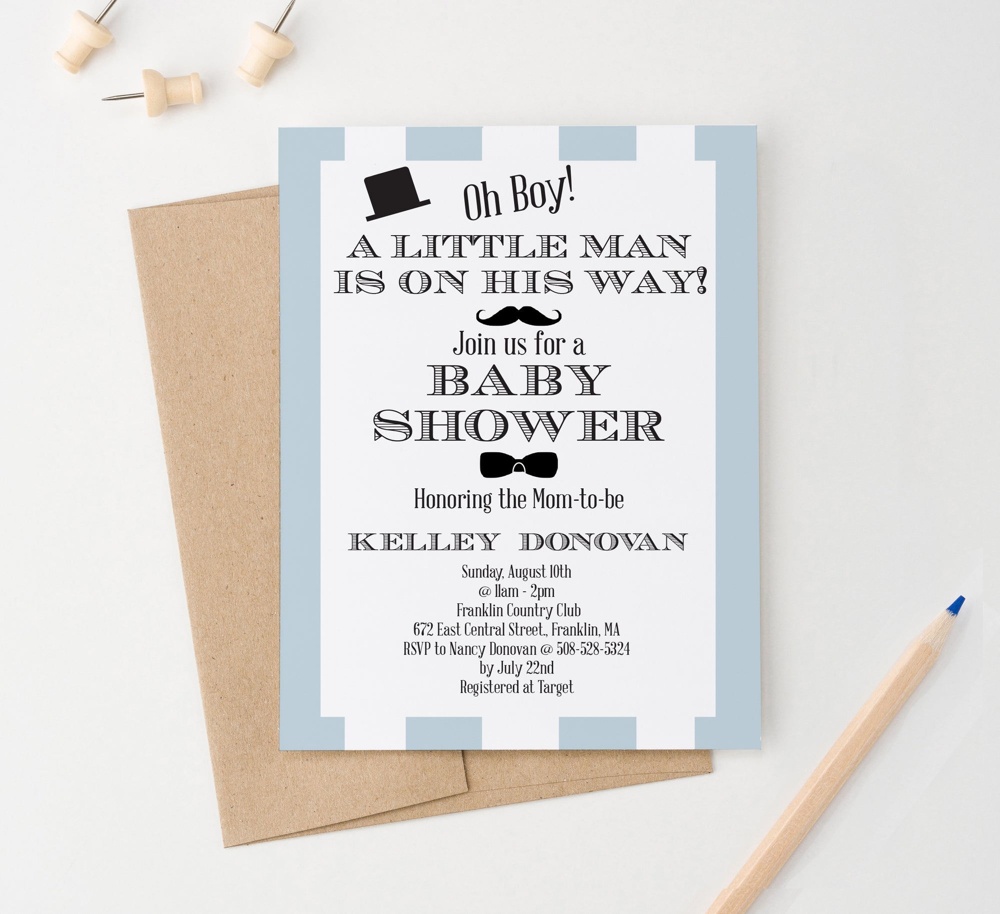 Oh Boy Bow Tie Baby Shower Invitations With Blue Stripes Personalized
