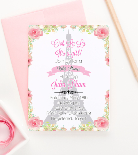 Ooh La La Paris Baby Shower Invites For Girl Personalized