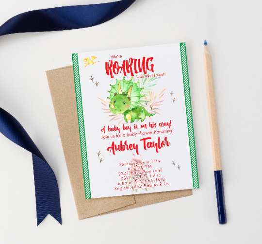Dinosaur Baby Shower Invitations Boy Personalized