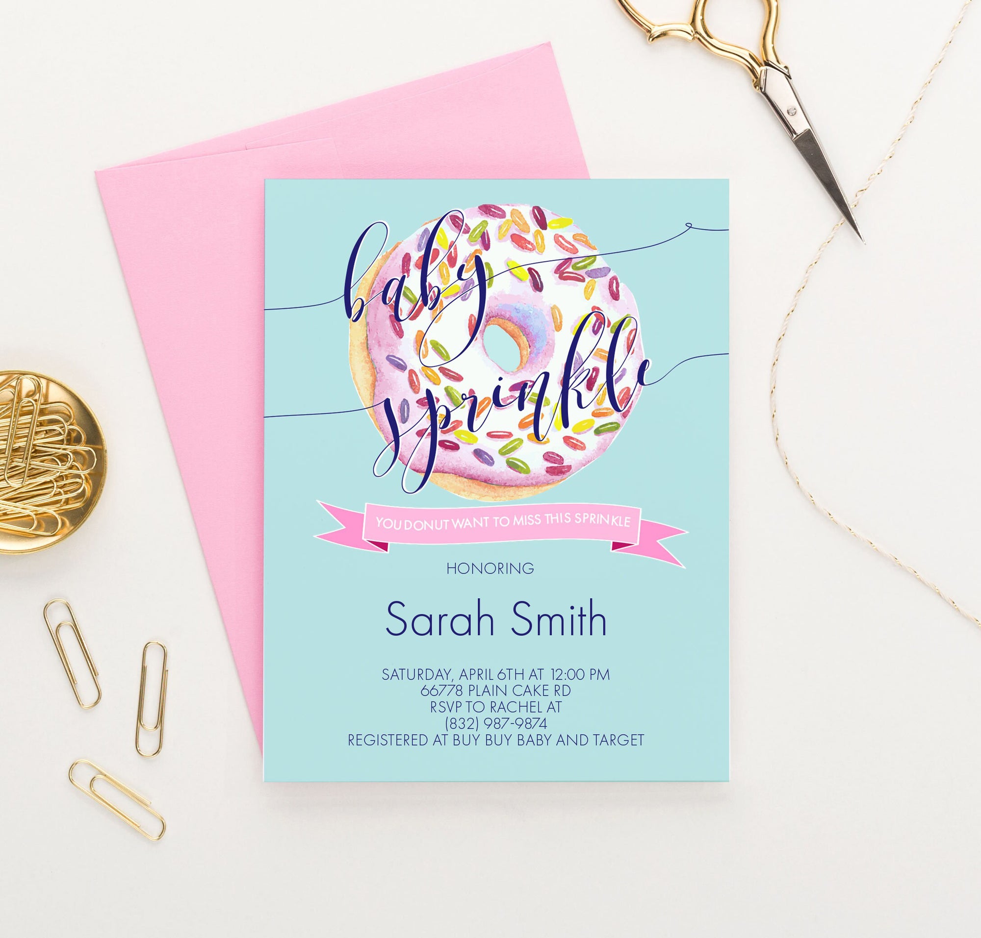 Donut Baby Sprinkle Invitations Personalized
