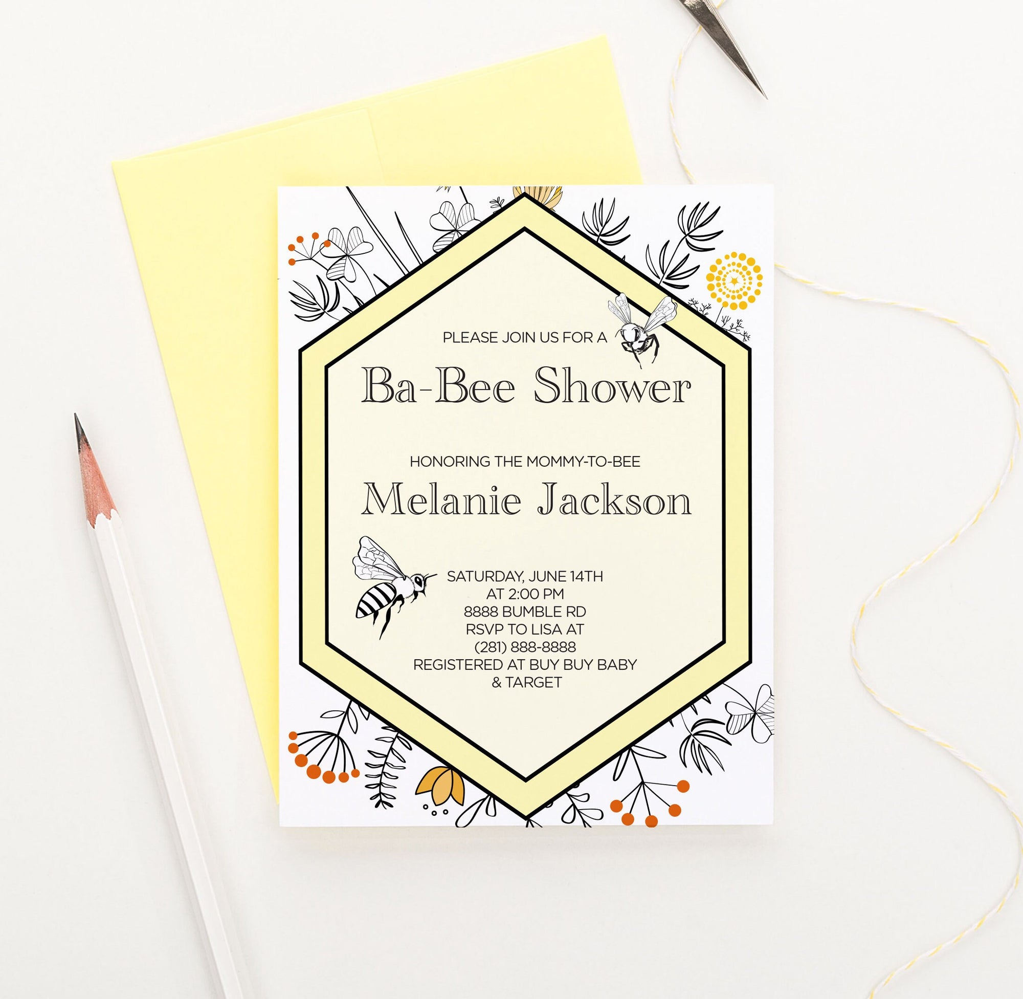 Bee Baby Shower Invitations Gender Neutral Personalized