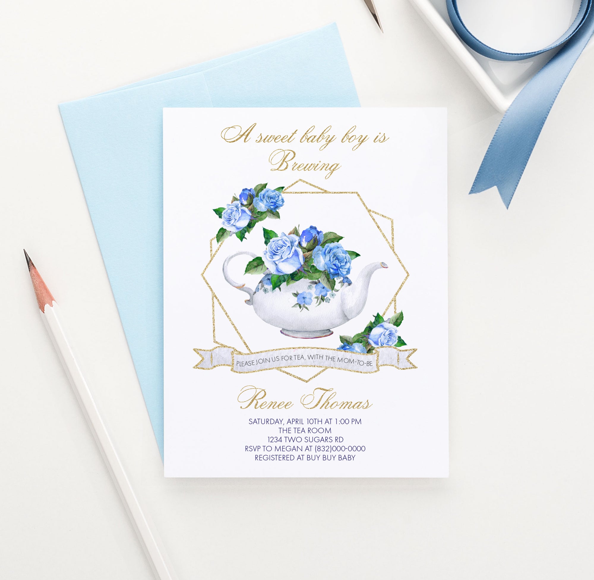 A Sweet Baby Boy Is Brewing Baby Shower Invites Personalized