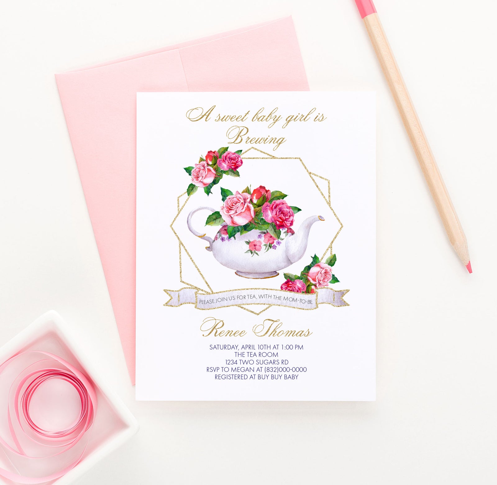 A Sweet Baby Girl Is Brewing Baby Shower Invites Personalized