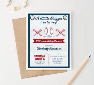 Blue And Red Baseball Baby Shower Invites For Boy Personalized