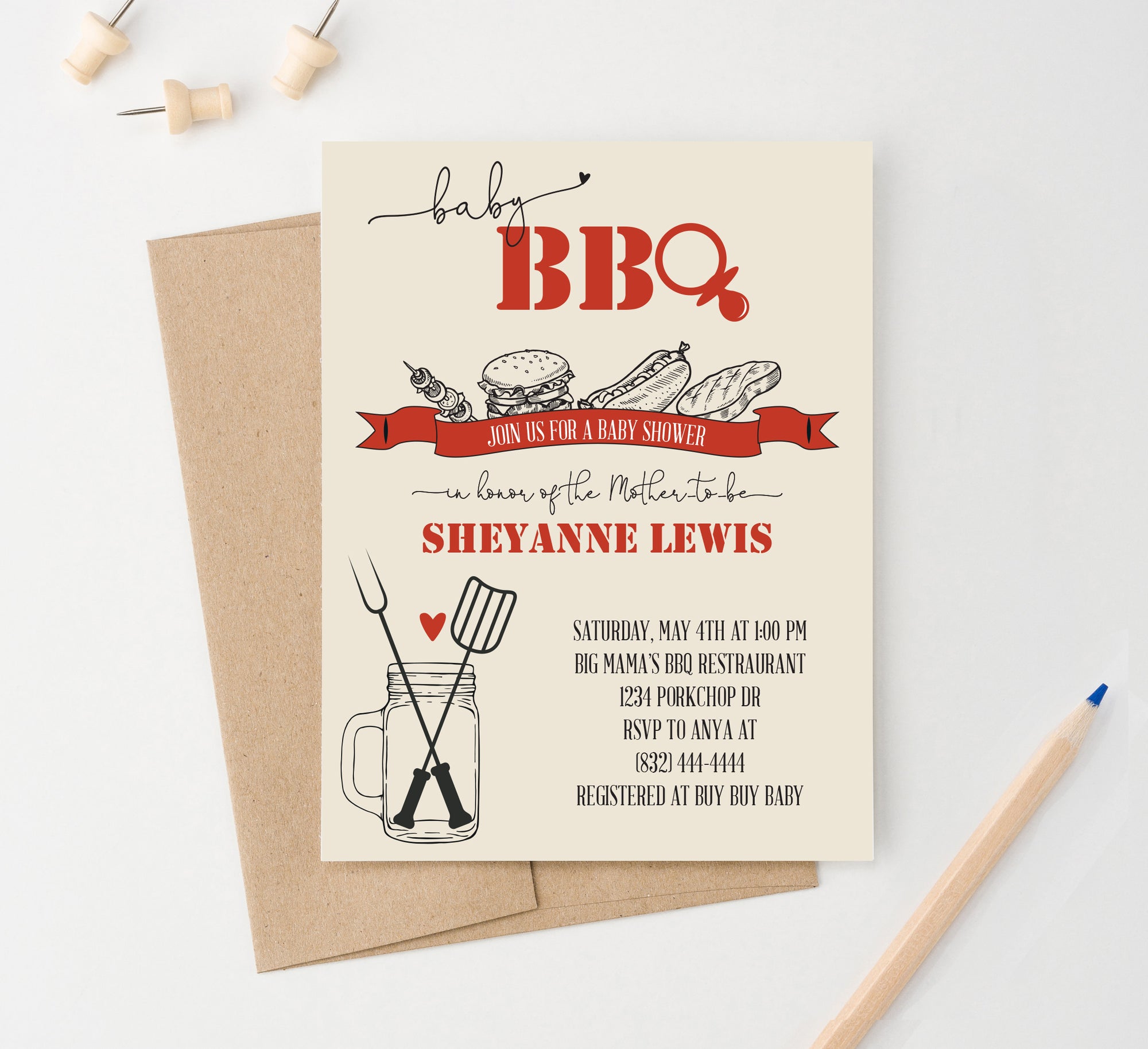 Bbq Baby Shower Invitations Gender Neutral Personalized