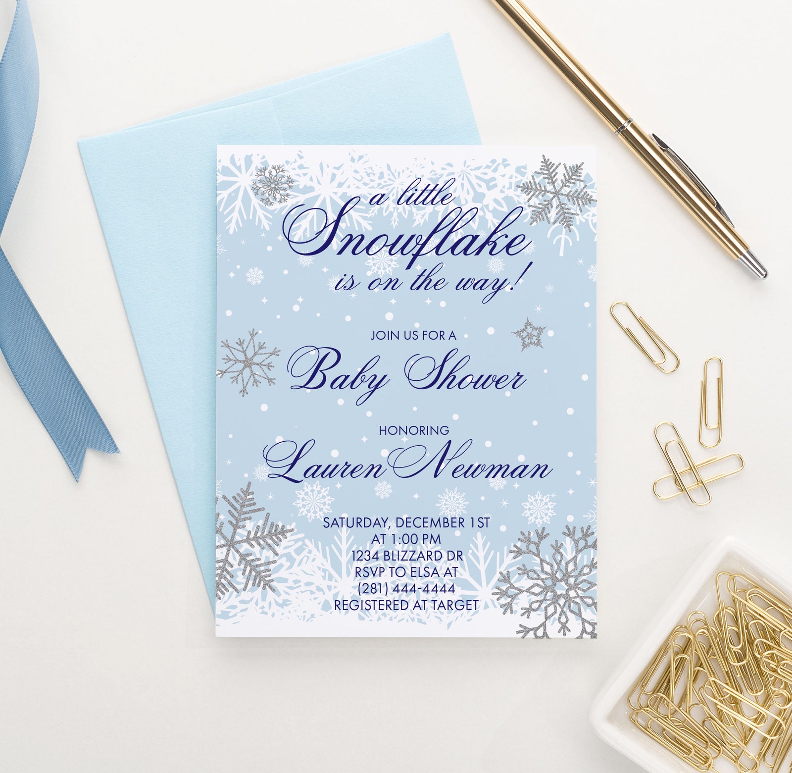 Winter Wonderland Baby Shower Invites With Snowflakes Personalized