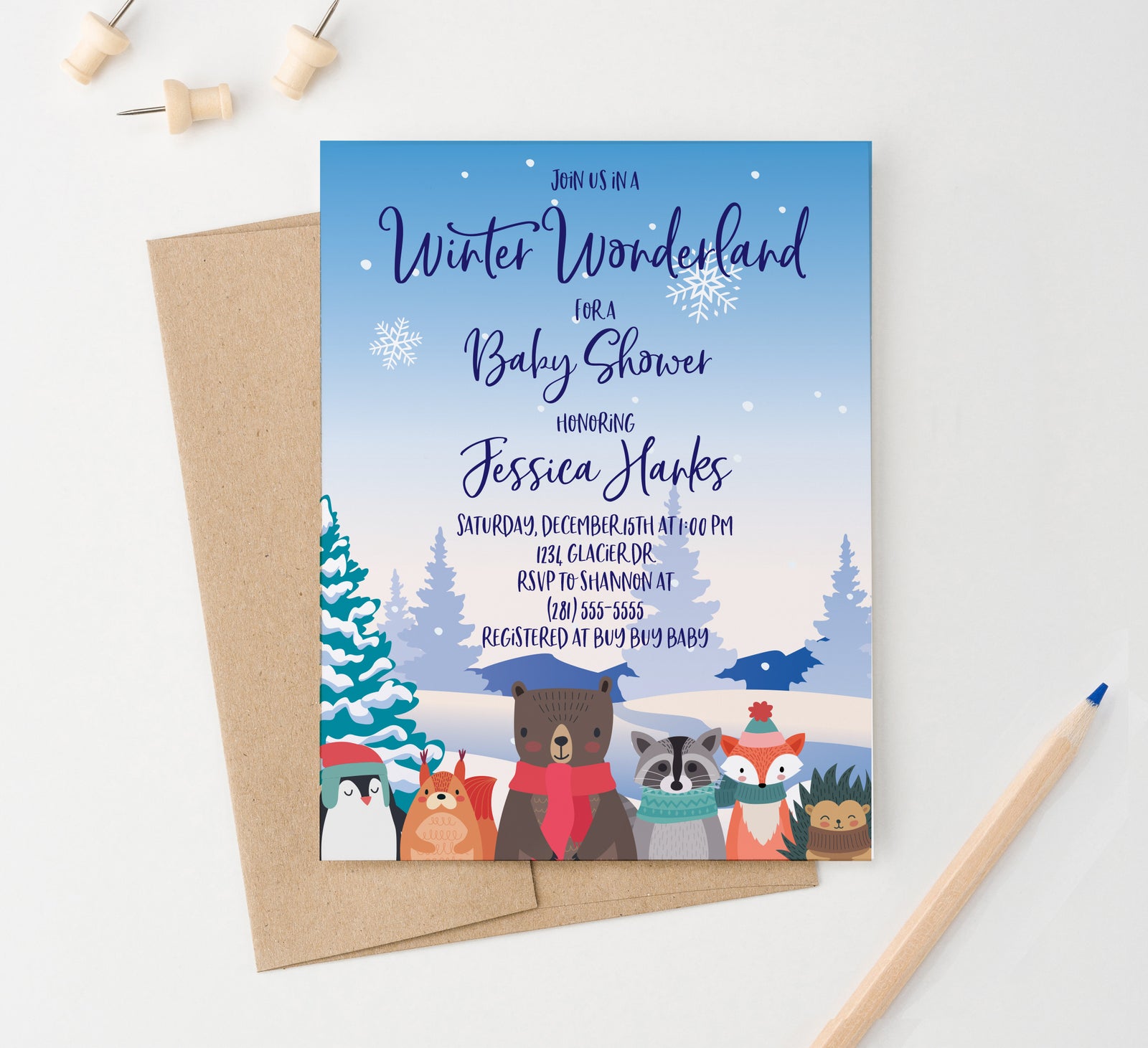 Winter Wonderland Baby Shower Invites With Animals Personalized