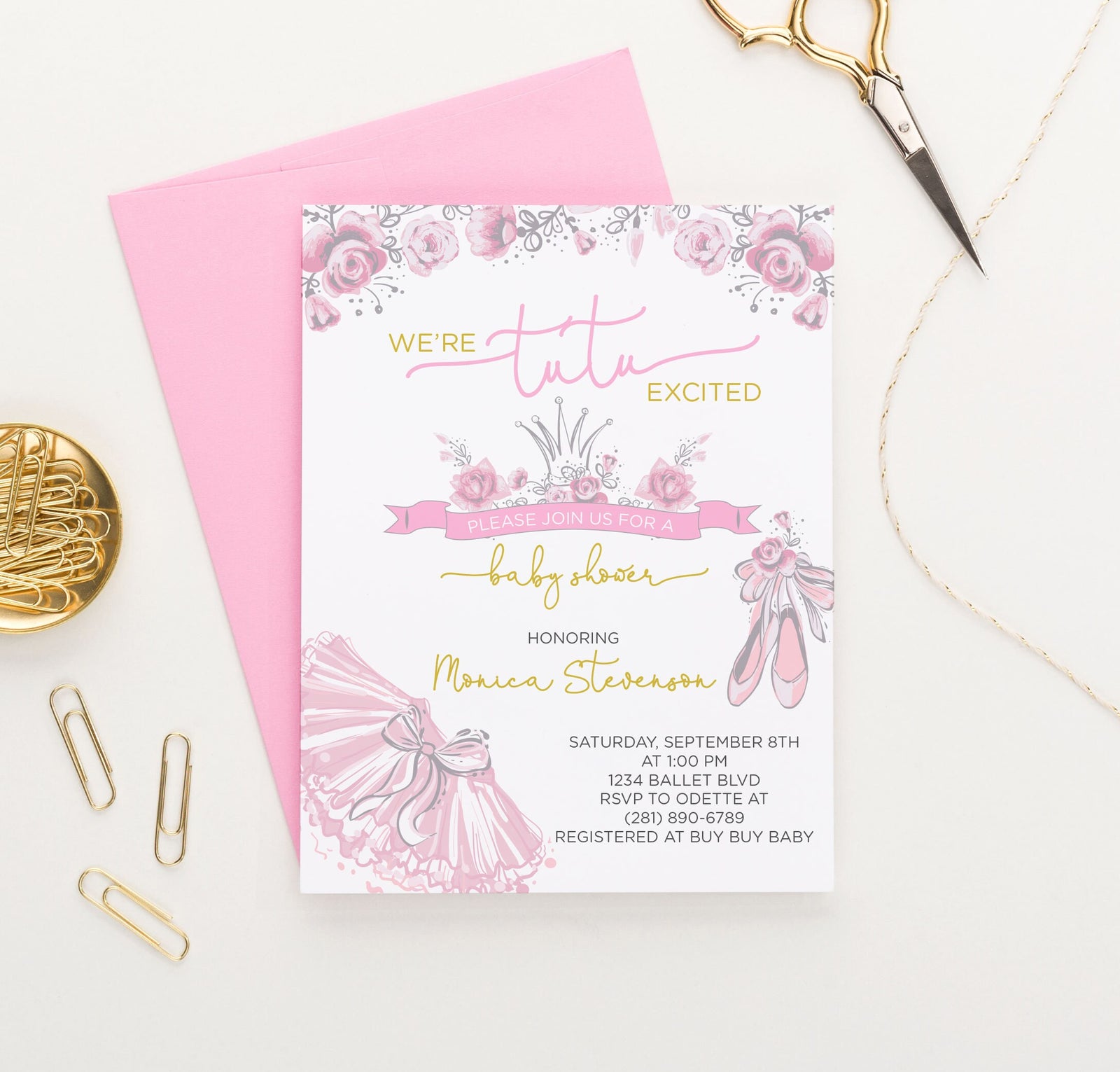 We're Tutu Excited Ballerina Baby Shower Invitations Personalized