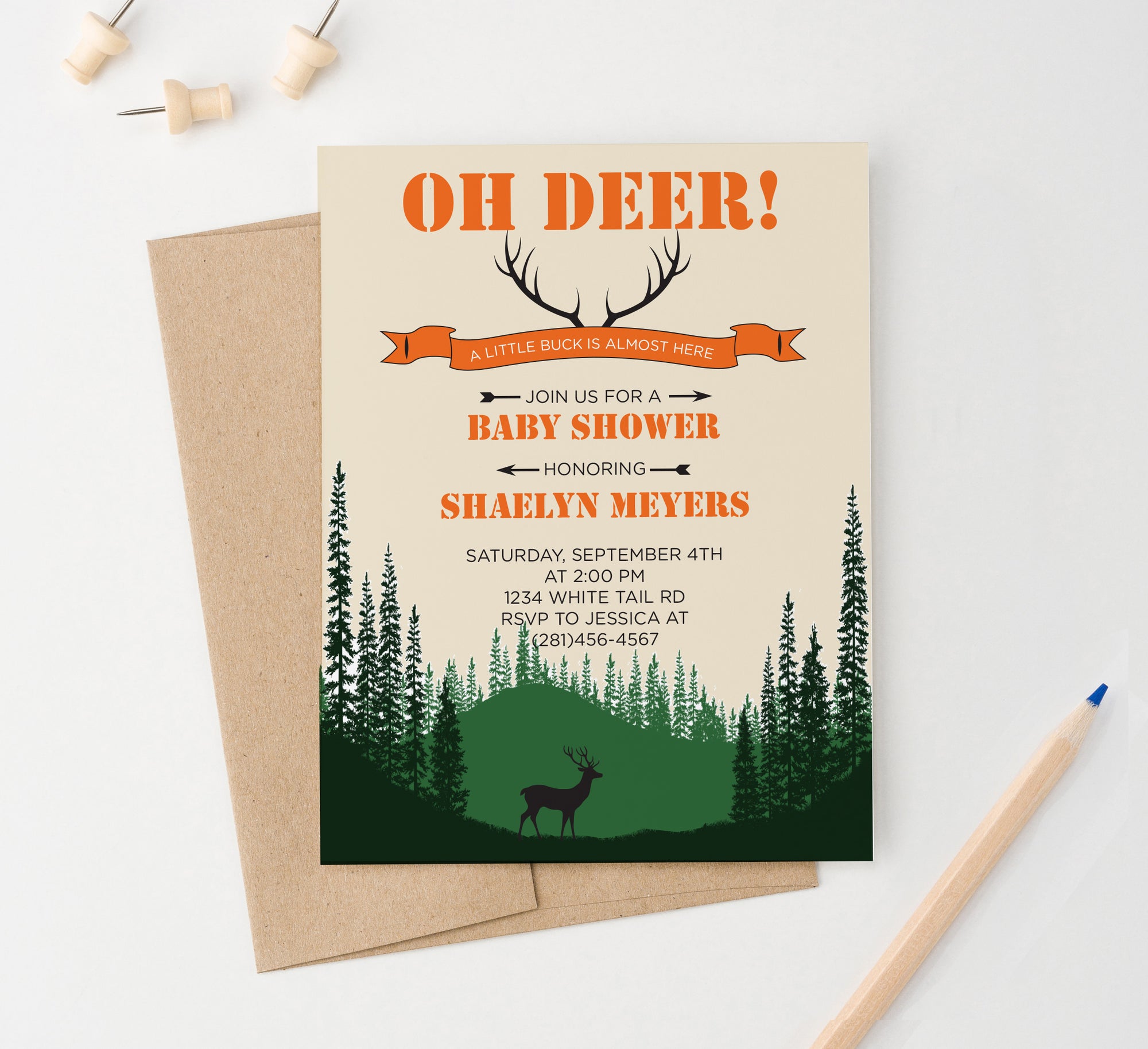 Oh Deer A Little Buck Baby Shower Invites With Antlers Personalized