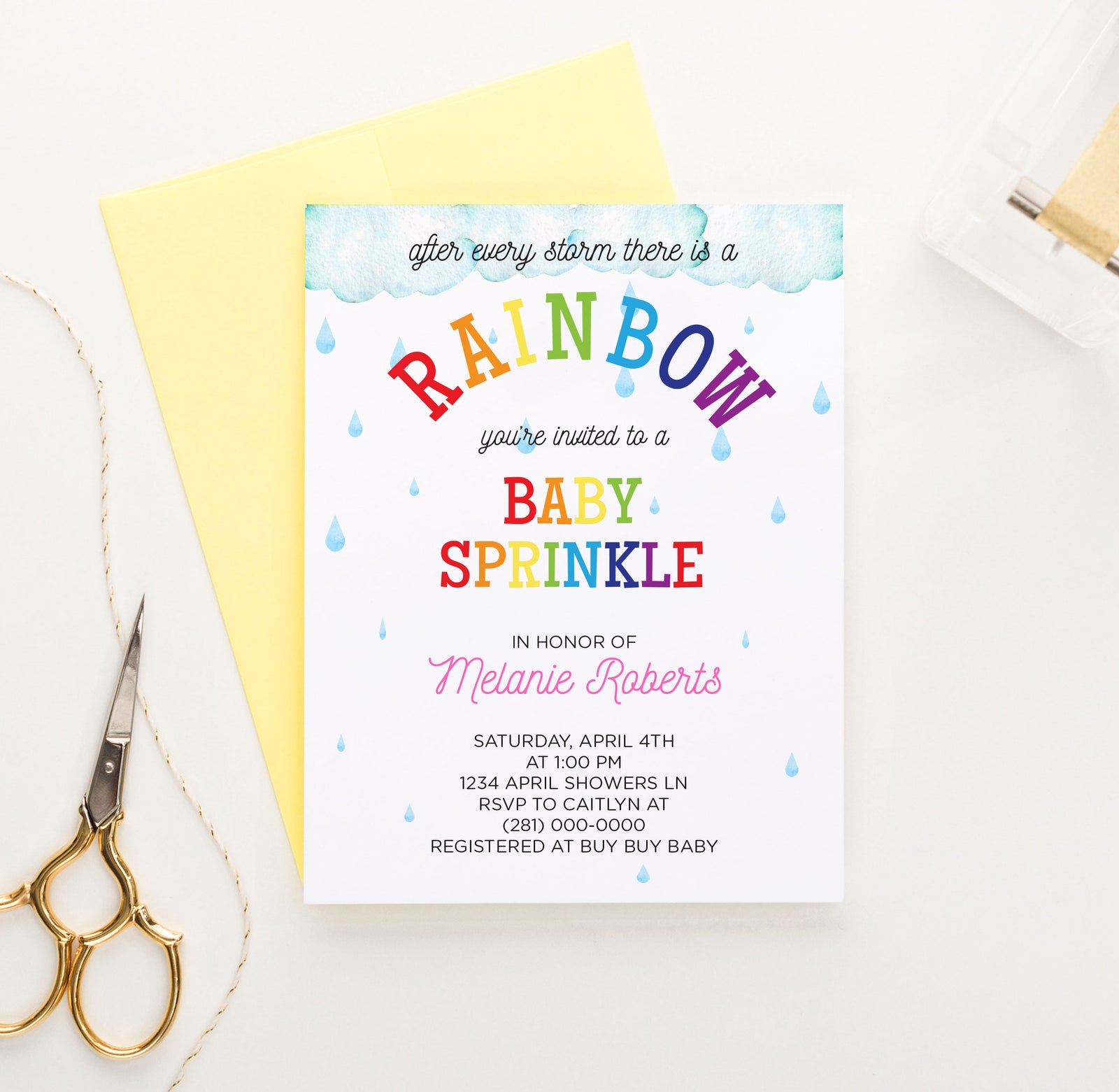 Rainbow Baby Sprinkle Invitations Personalized