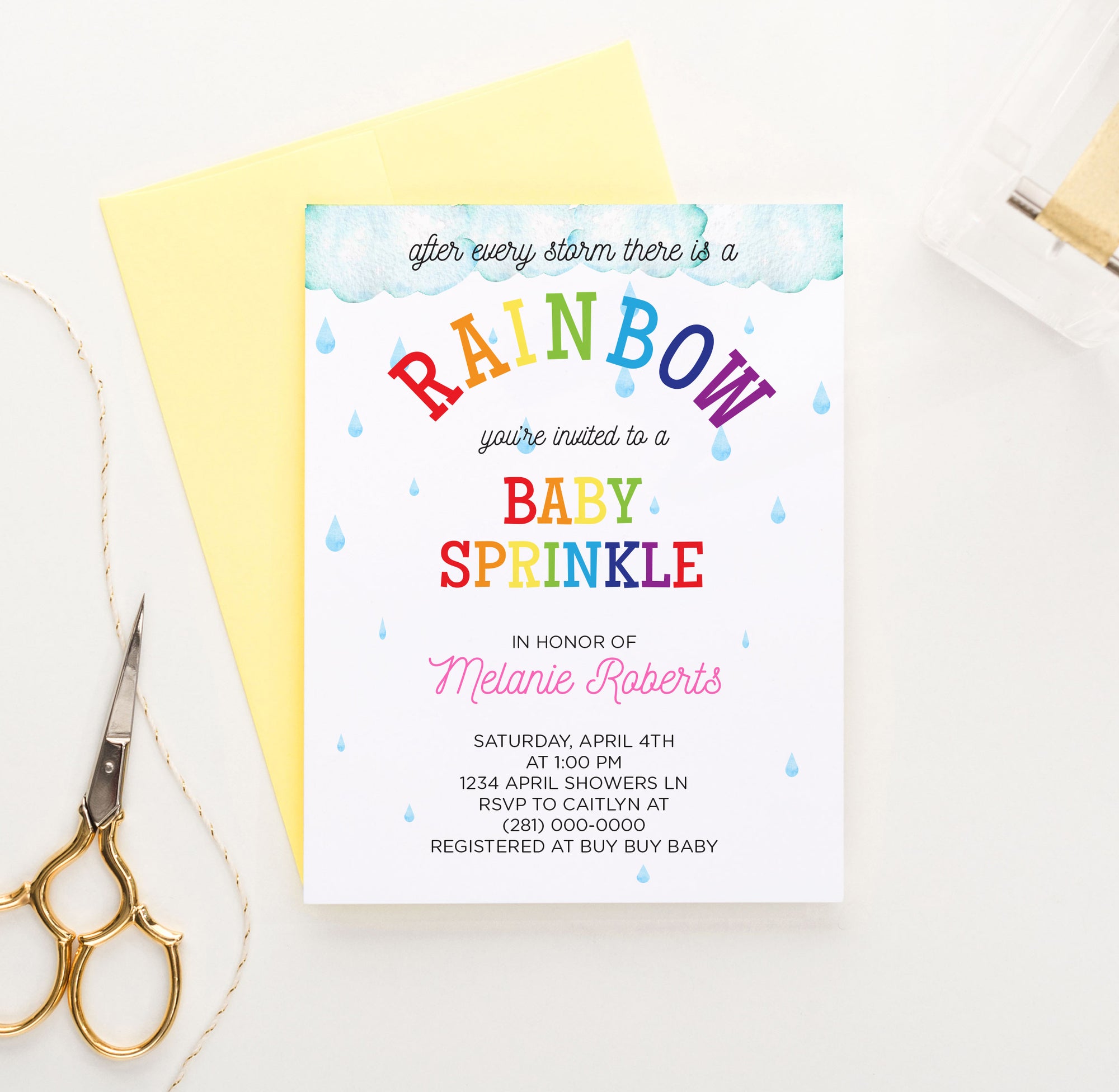Rainbow Baby Sprinkle Invitations Personalized