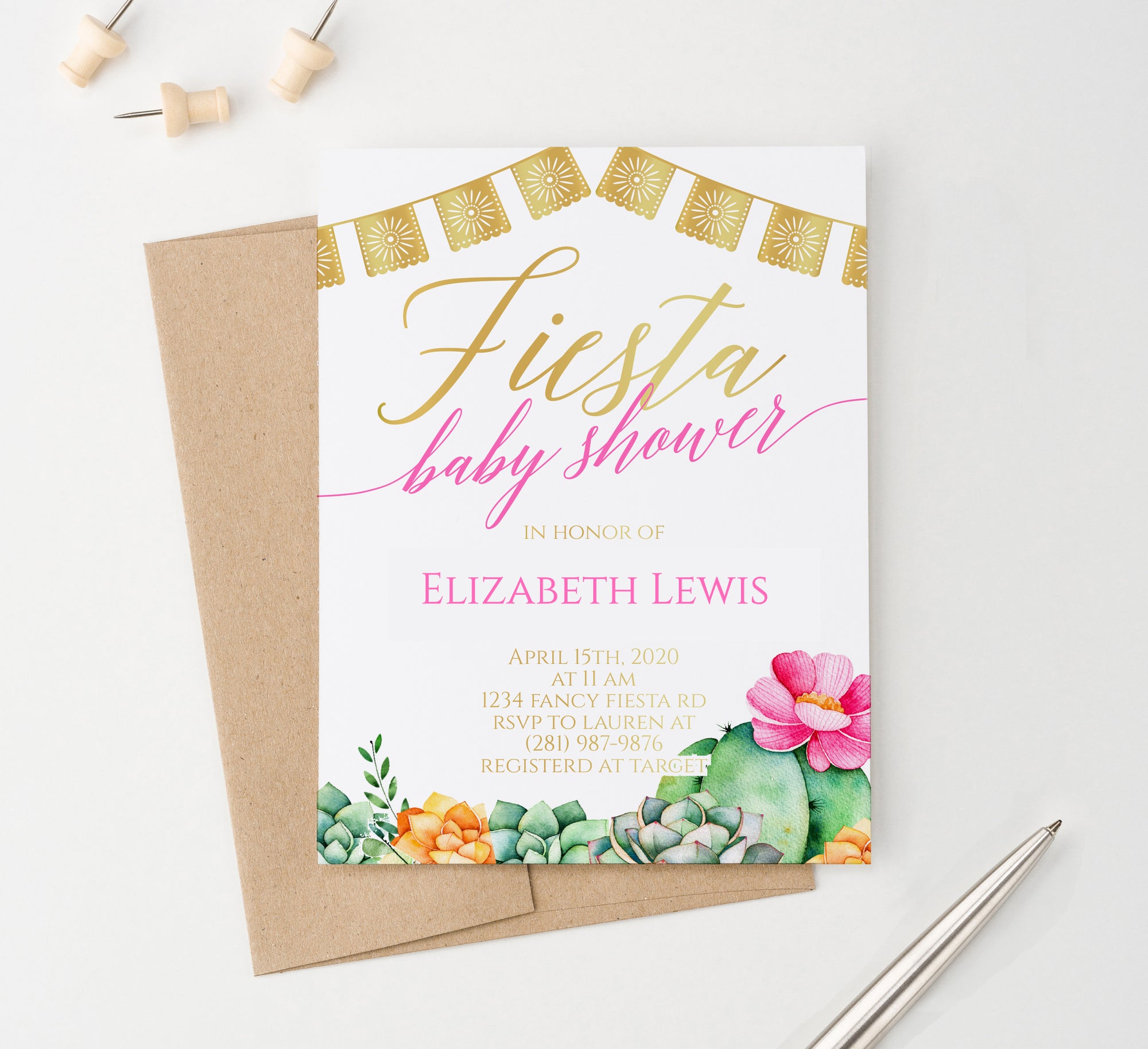 Fiesta Baby Shower Invitations With Succulents Personalized