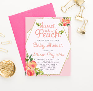 Sweet As A Peach Baby Shower Invitations Personalized
