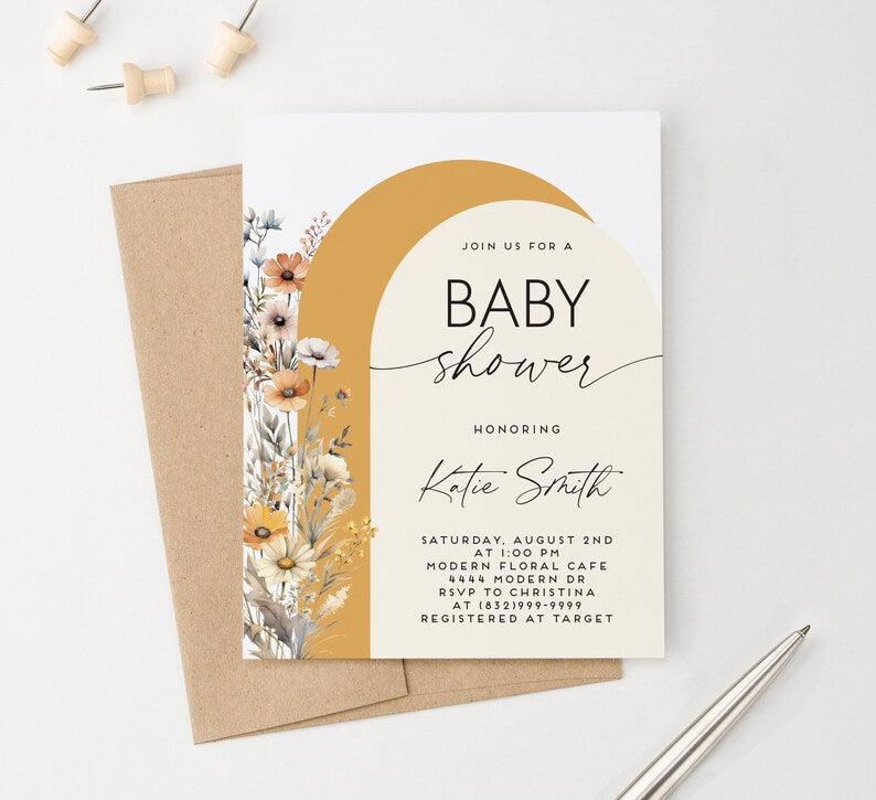 Fall Boho Baby Shower Invitations With Arches