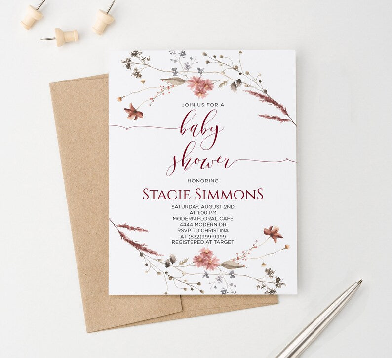 Rustic Wildflower Baby Shower Invitations Gender Neutral